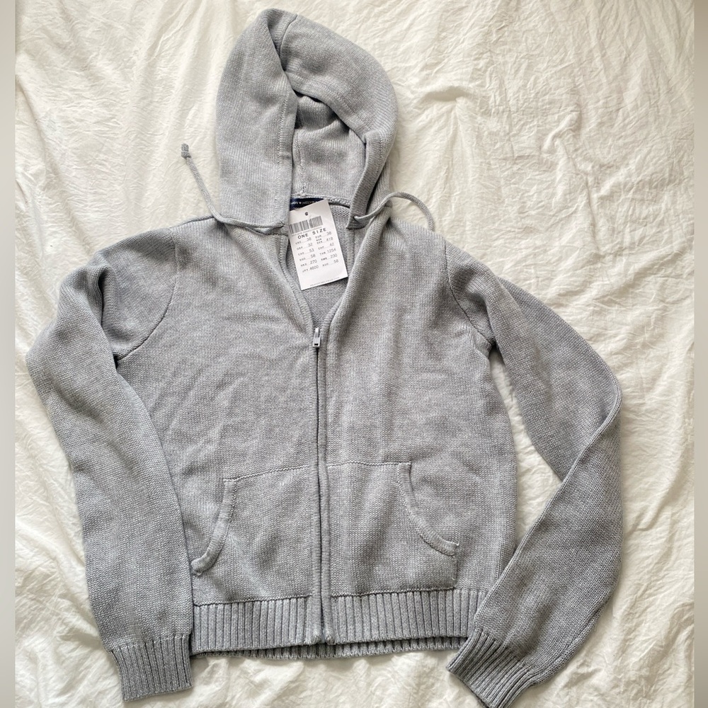 brandy melville alana zip up sweater- gray knit hoodie new with tags nwt